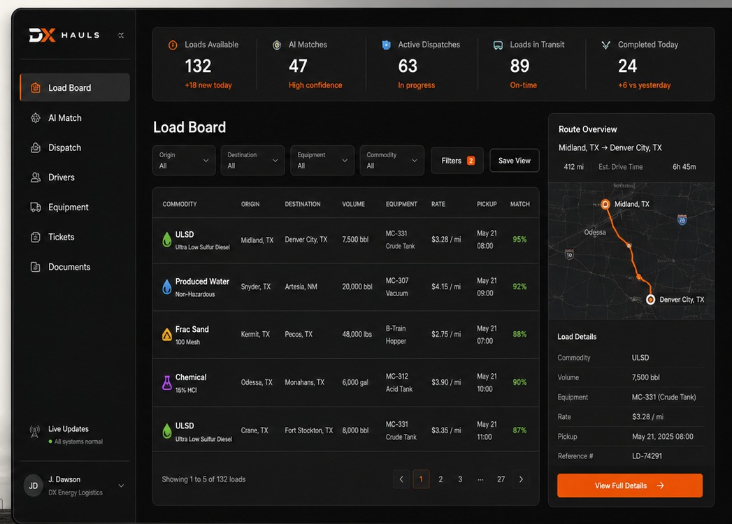 DX Hauls AI load board dashboard concept